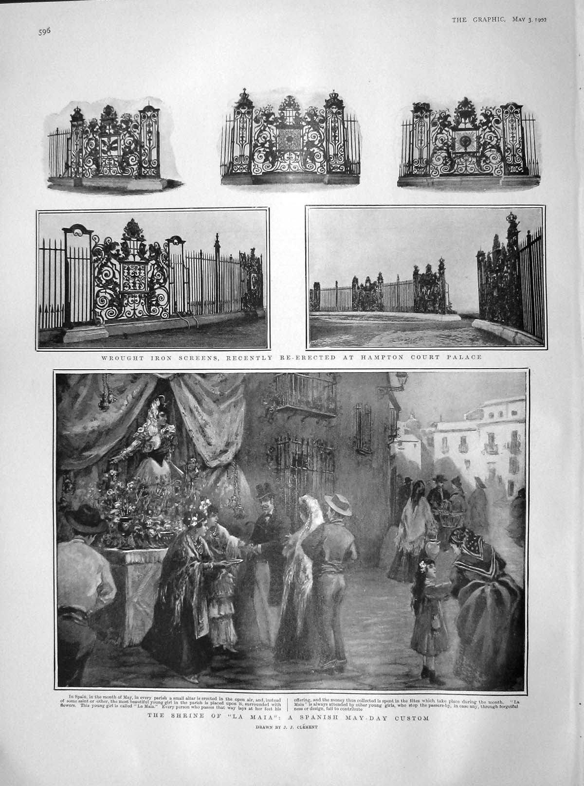 Original Old Antique Print 1902 Shrine La Maia Spanish May Day Custom Hampton