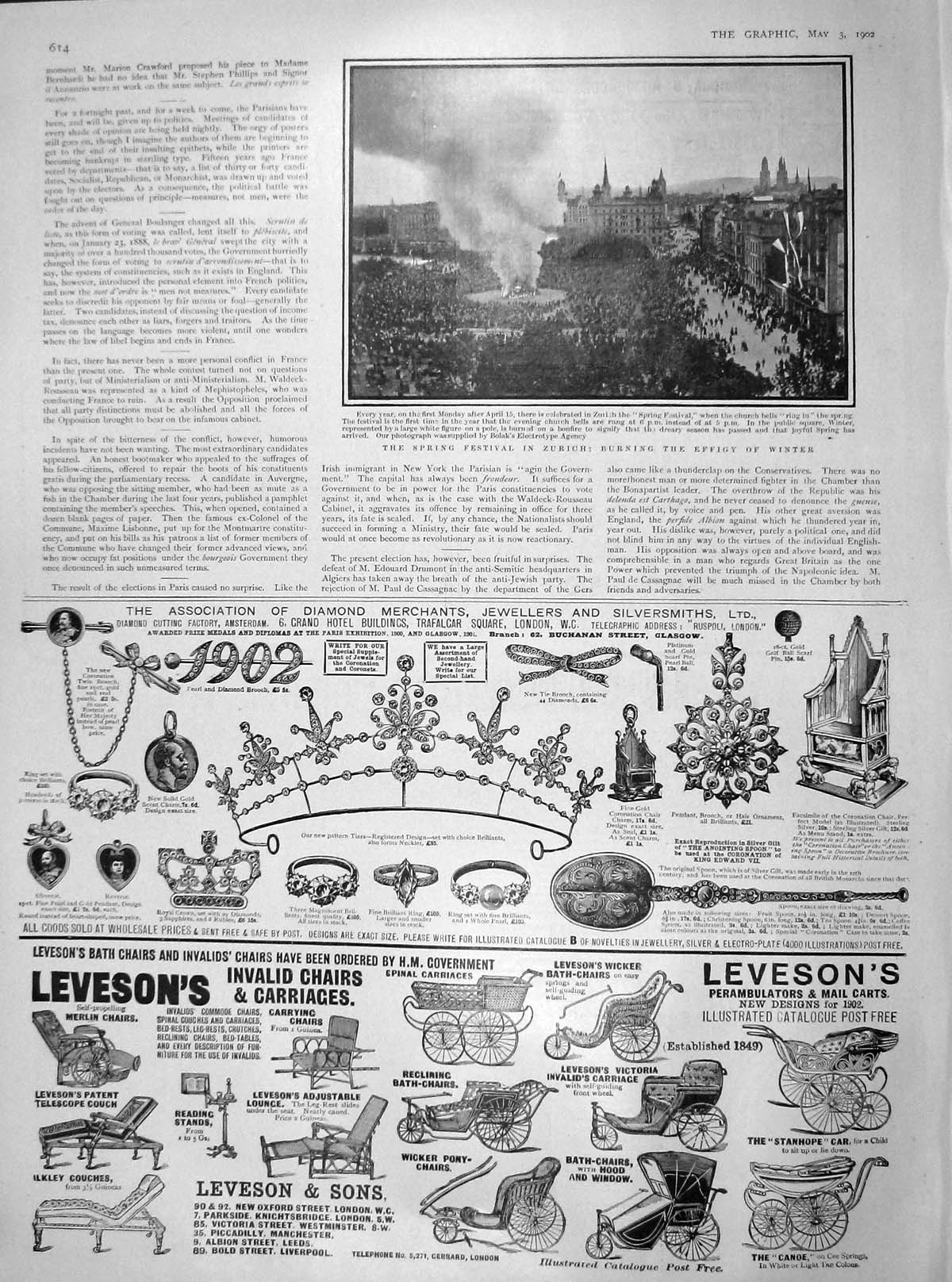 Original Old Antique Print 1902 Spring Festival Zurich Burning Effigy Winter