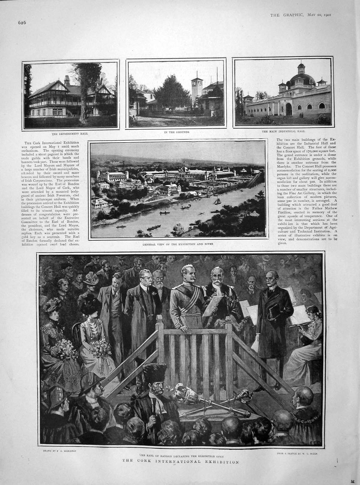 Original Old Antique Print 1902 Cork International Exhibition Earl 20th Century