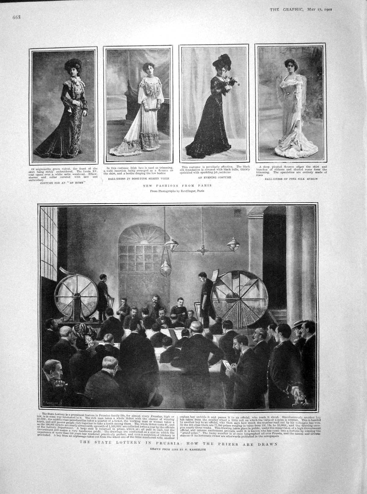 Old Antique Print 1902 Lottery Prussia Paris Fashion Princess Wales Music 20th