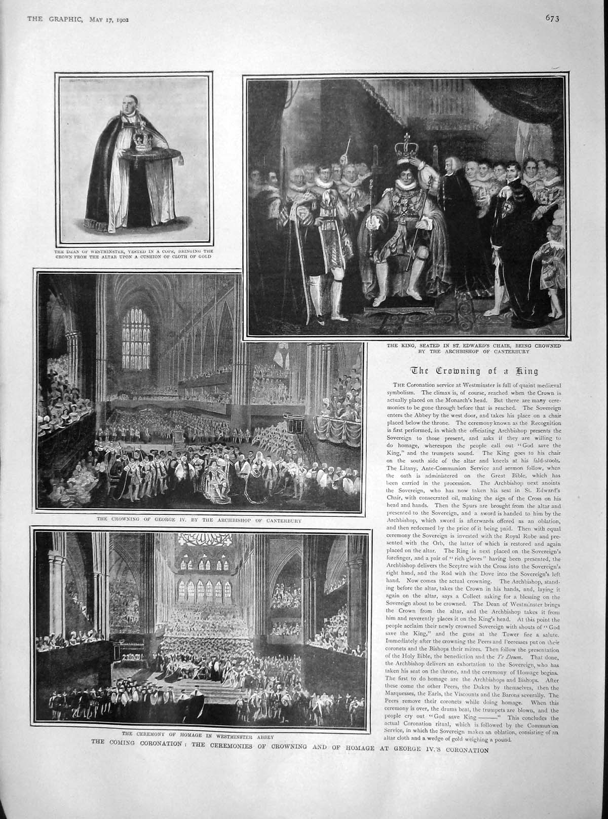 Old Antique Print 1902 King Coronation Westminster George Polo Ship Cape 20th