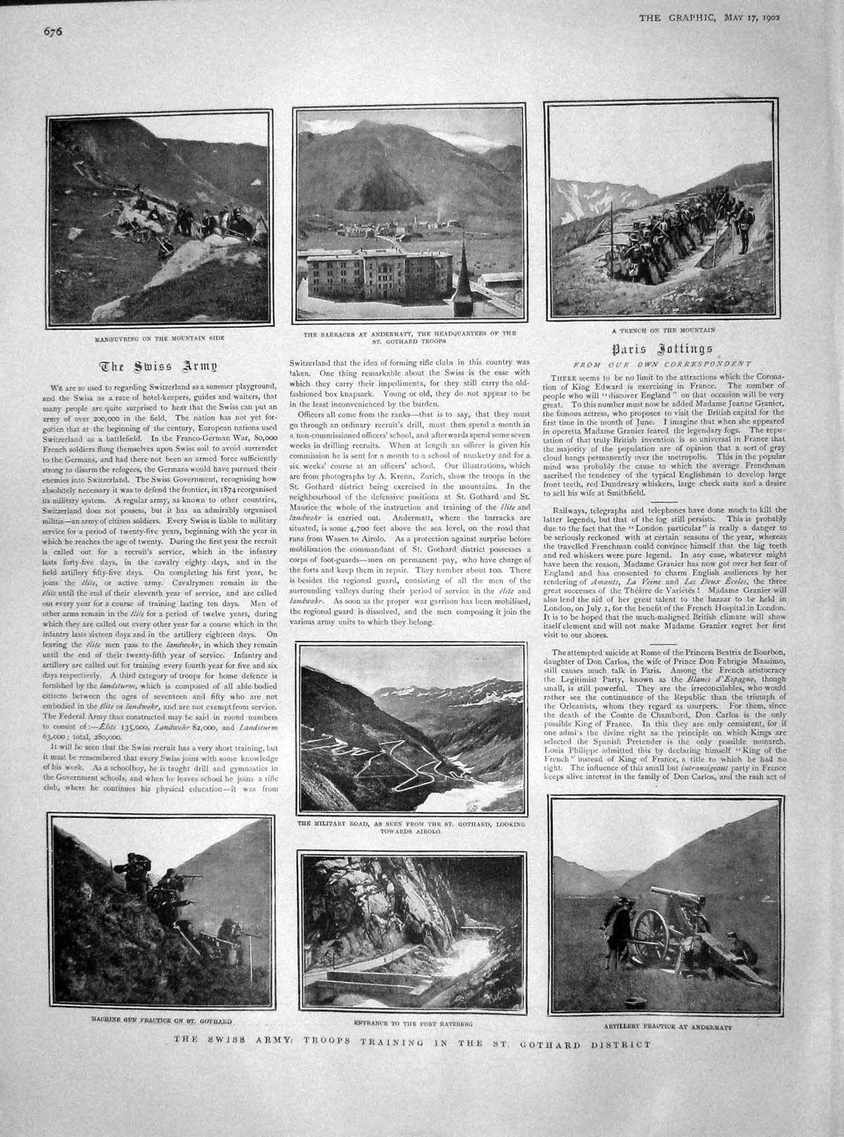 Old Antique Print 1902 Swiss Army Gothard Andermatt Earl'S Court London 20th