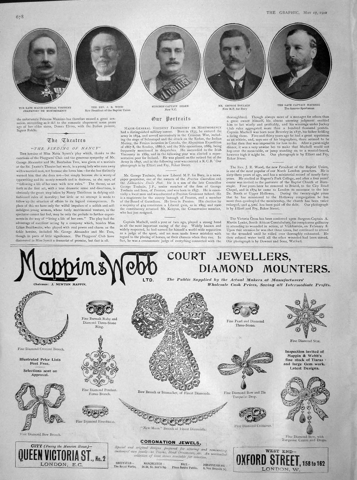 Original Old Antique Print 1902 Wood Montmorency Captain Leake Toulmin Machell