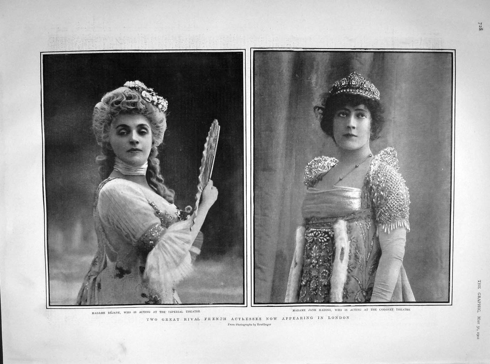 Original Old Antique Print 1902 Madame Rejane Imperial Theatre Jane Hading 20th