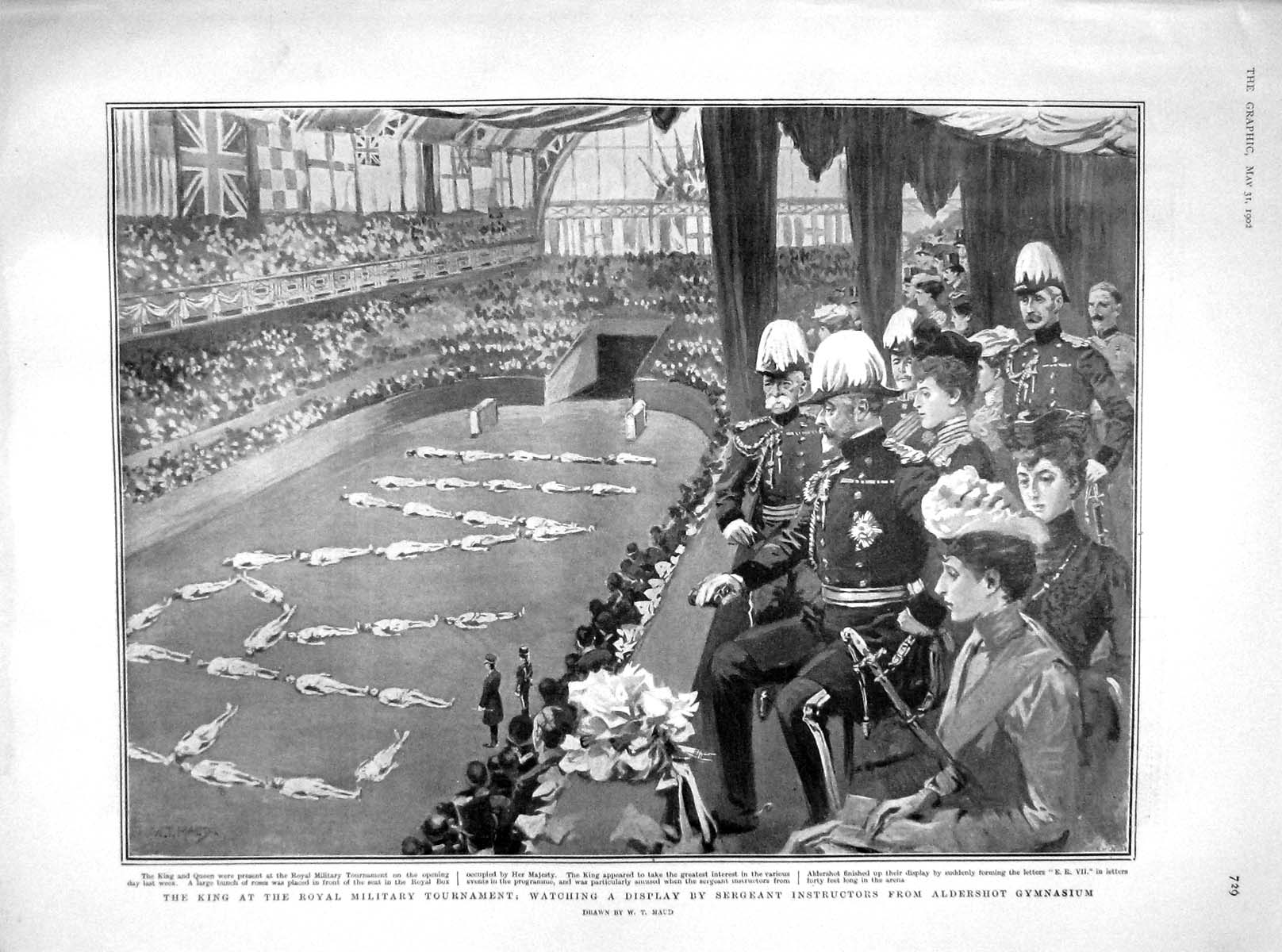 Old Antique Print 1902 King Military Aldershot Gymnasium Gurkhas Roberts 20th