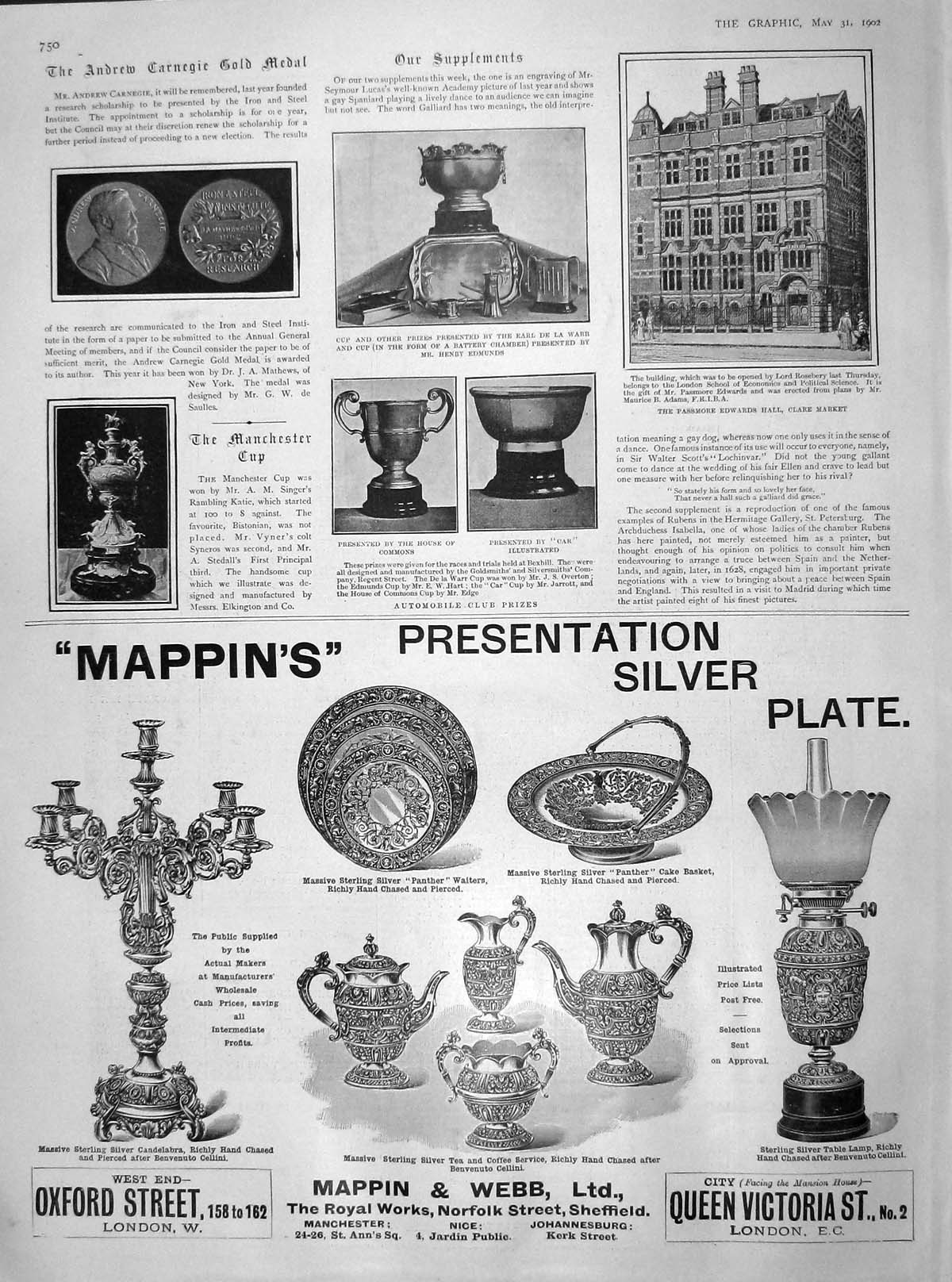 Original Old Antique Print 1902 Automobile Club Prizes Carnegie GMedal Market