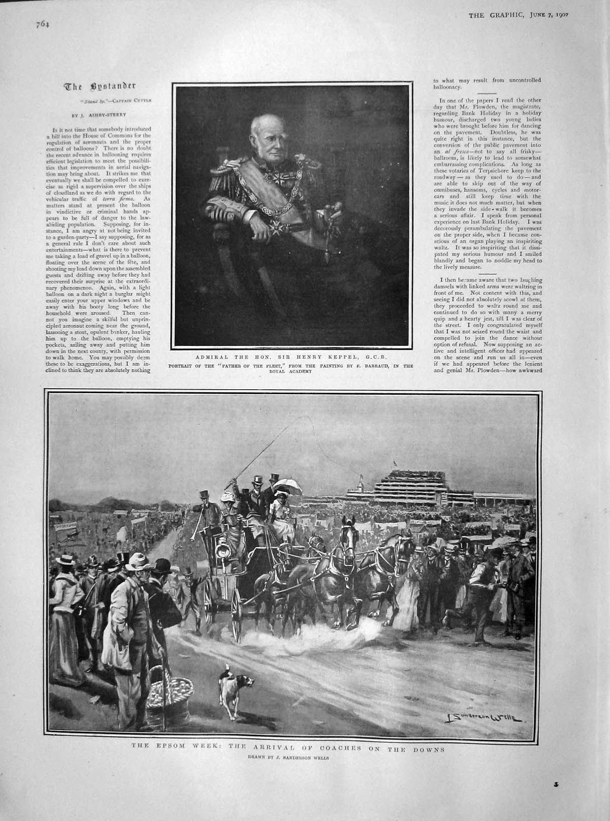 Original Old Antique Print 1902 Admiral Henry Keppel Epsom Horse Racing Sport
