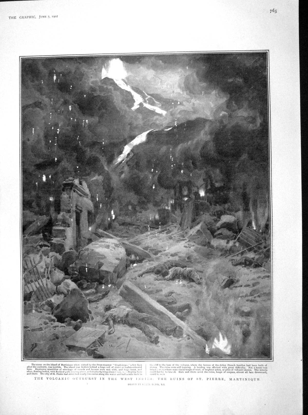 Original Old Antique Print 1902 Volcano Outburst West Indies St. Pierre Mar 20th
