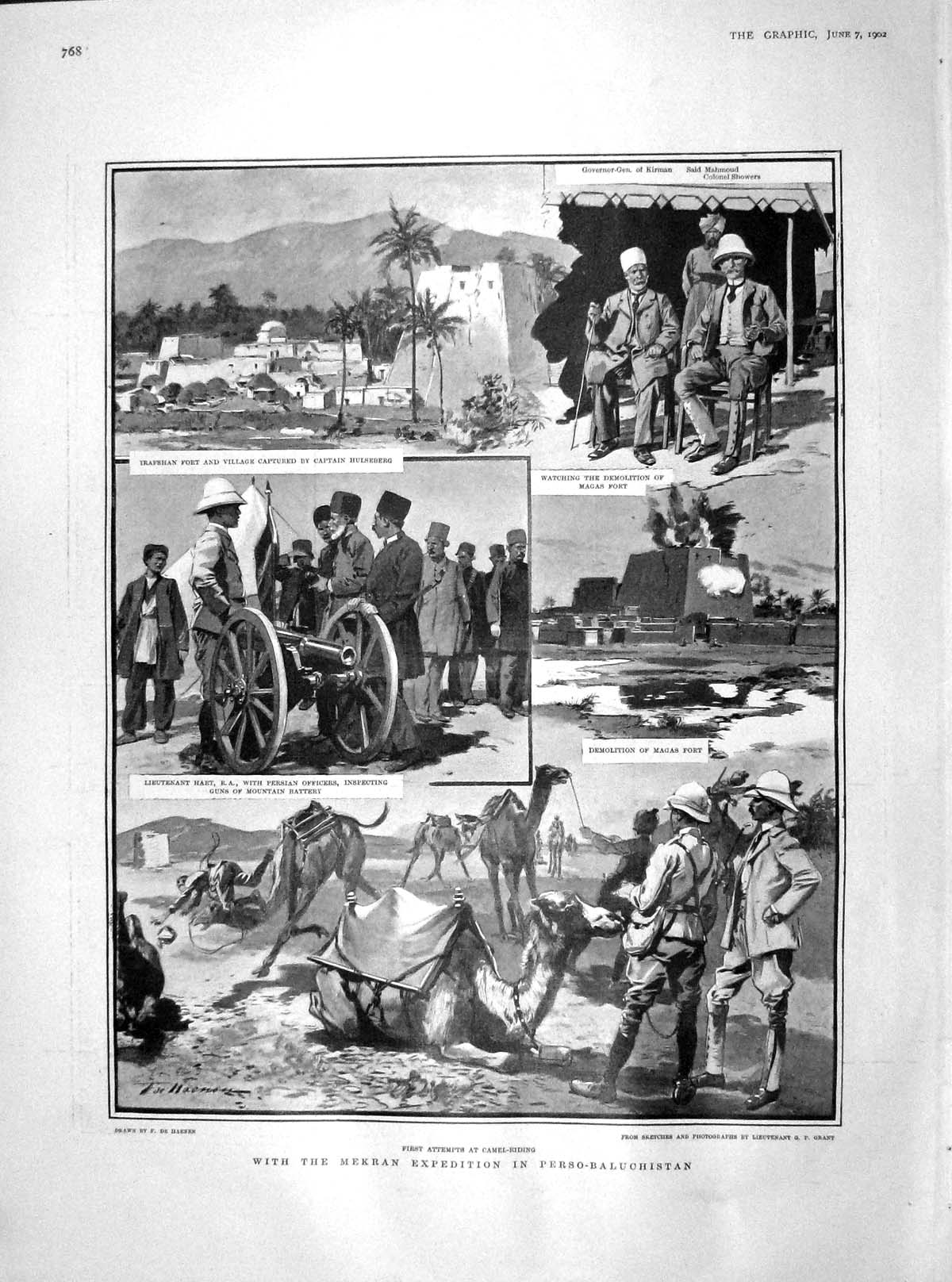 Original Old Antique Print 1902 Mekran Expedition Perso-Baluchistan Came 20th