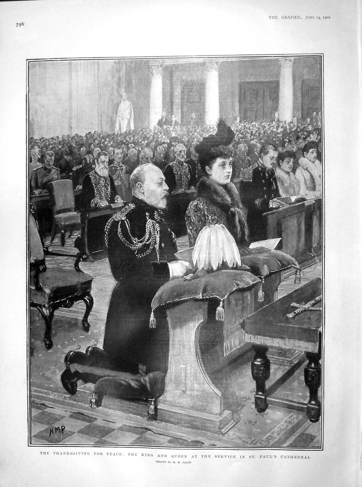 Old Antique Print 1902 Thanksgiving King Queen Service Paul'S Cathedral 20th
