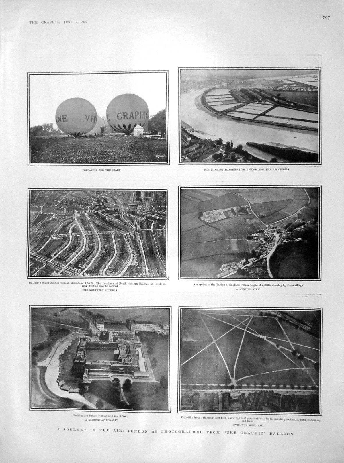 Old Antique Print 1902 London Air Photographs Graphic Balloon Bourgeois 20th