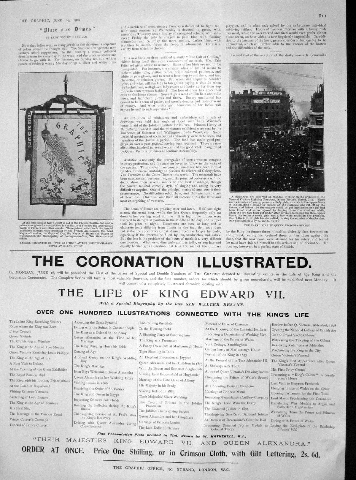 Old Antique Print 1902 Banner Graphic Earl'S Court Fire Victoria Street 20th