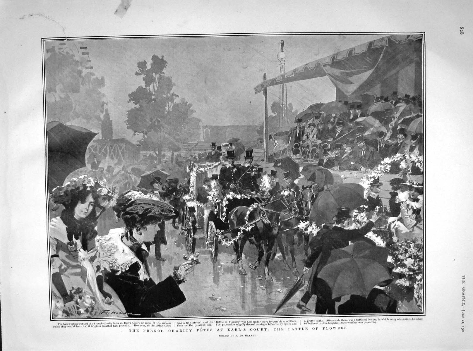 Old Antique Print 1902 French Charity Fetes Earl'S Court Battle Flowers 20th