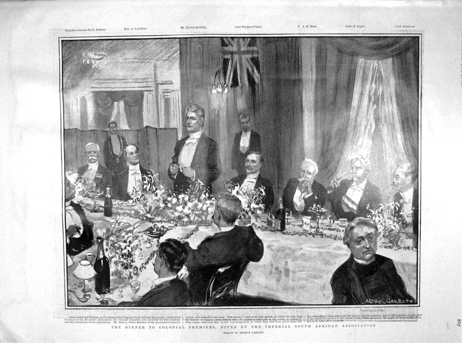 Old Antique Print 1902 President Imperial African Dinner Billiards Troops 20th