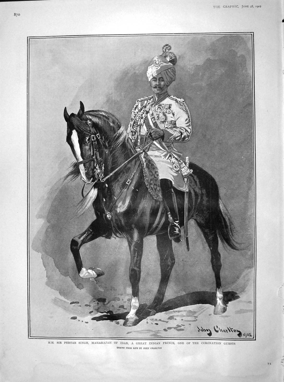 Original Old Antique Print 1902 Pertab Singh Maharajah Idar Coronation Re 20th