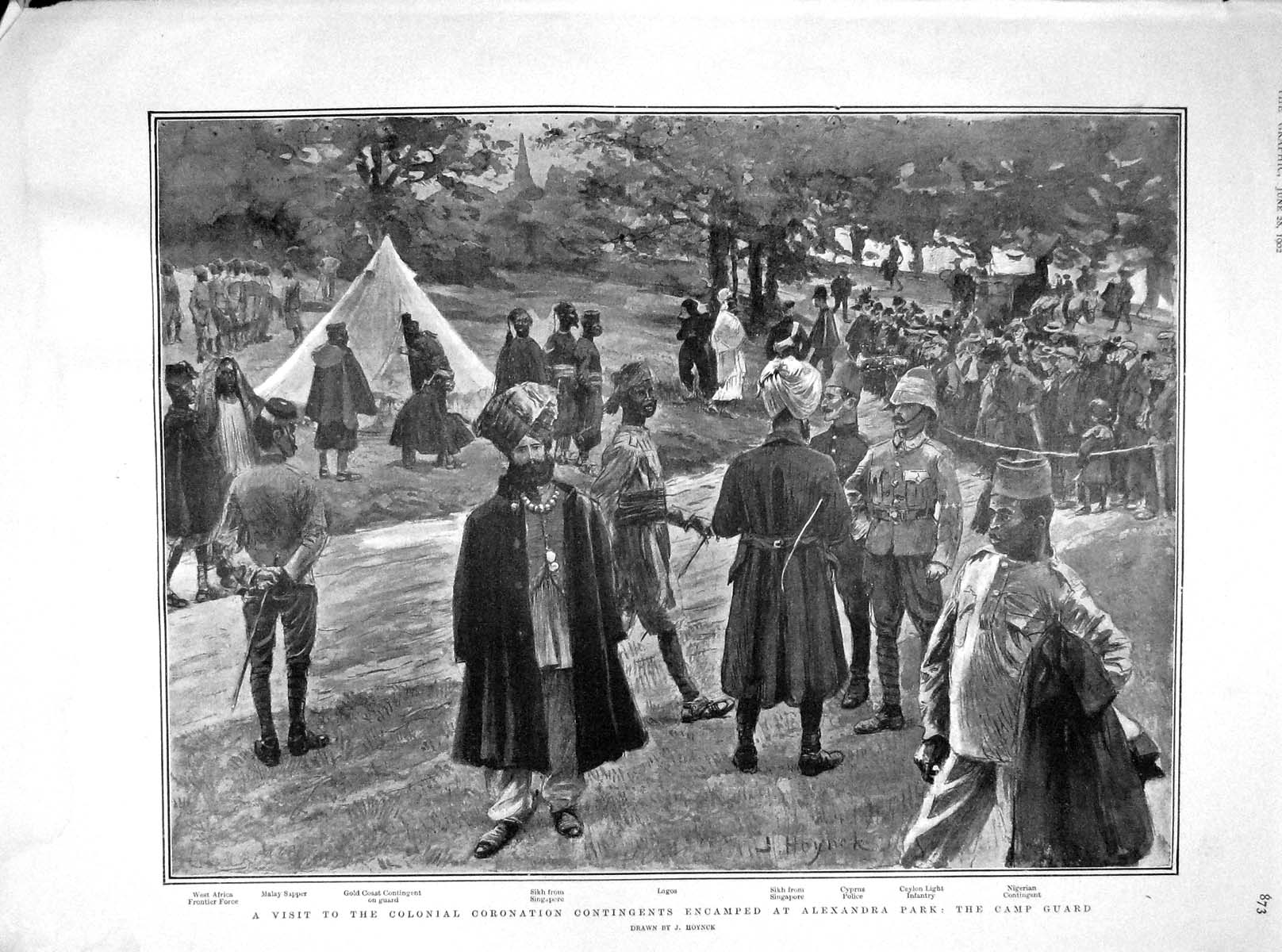 Old Antique Print 1902 Coronation Alexandra Lagos Police Westminster Card 20th