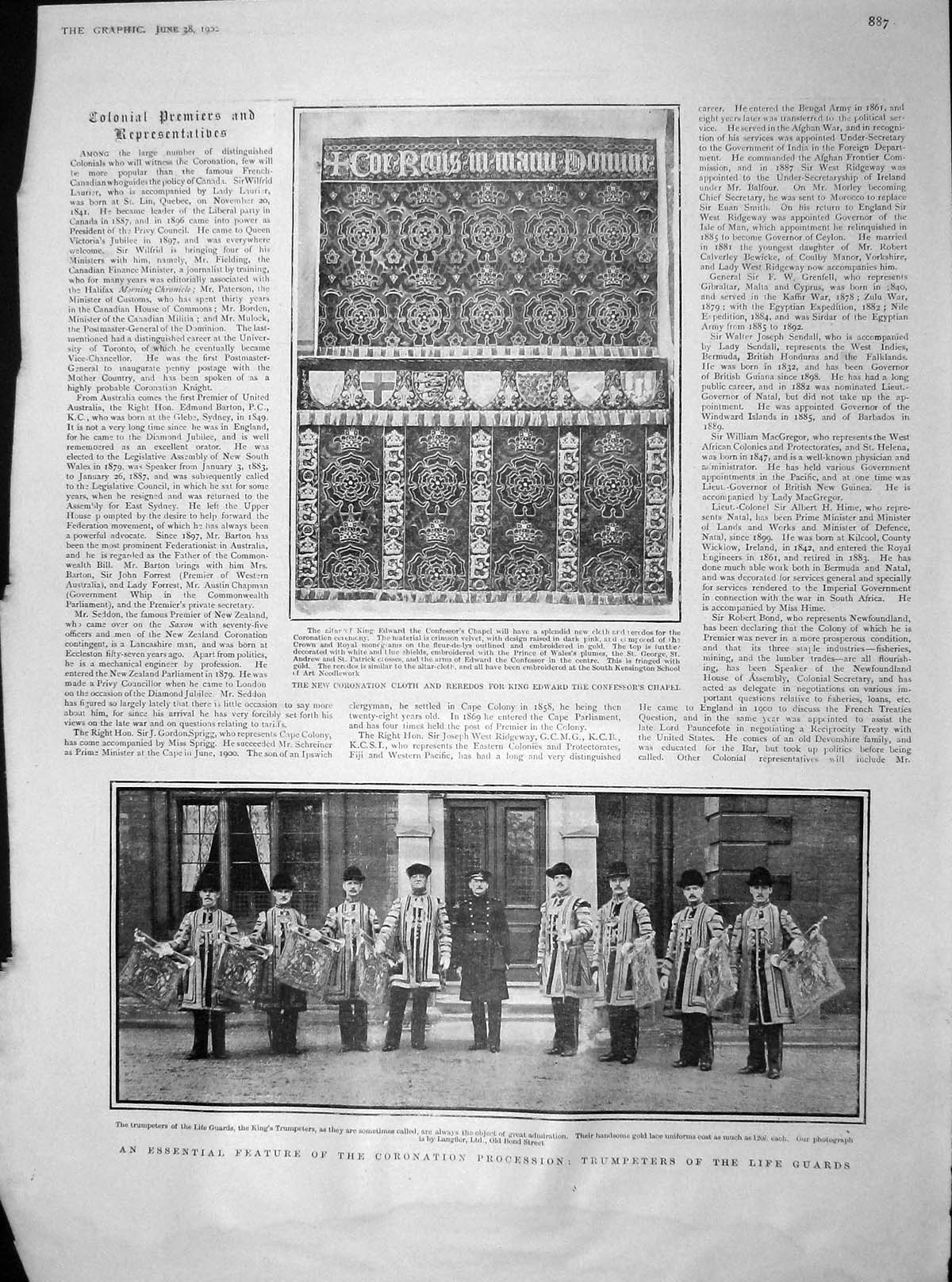 Original Old Antique Print 1902 Coronation Trumpeters Life Guards Edward Tattoo