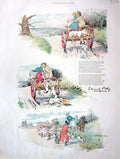 Original Old Antique Print 1902 Colour Country Cart Horse Dogs Hunting 20th