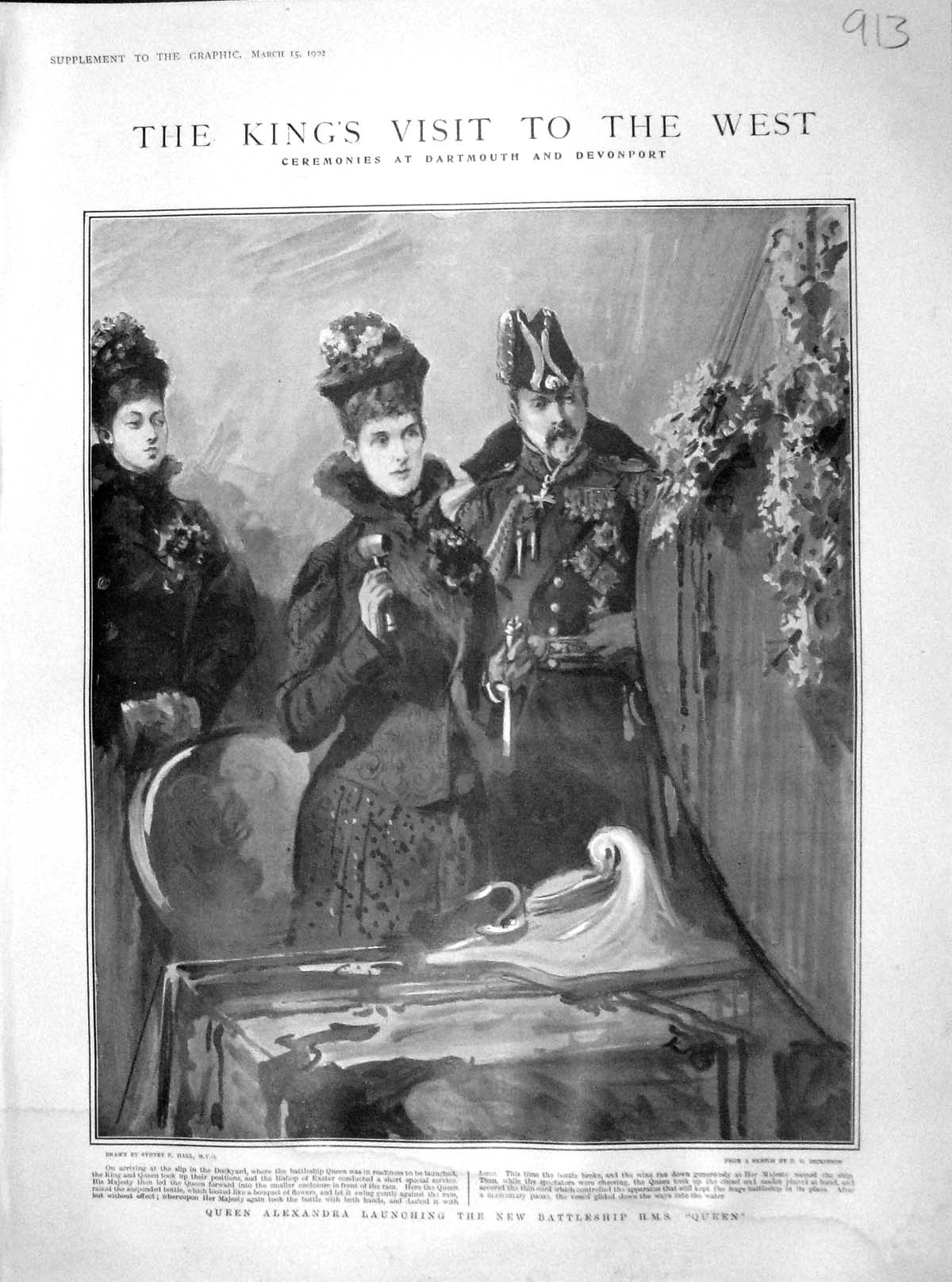 Old Antique Print 1902 Queen Alexandra Ship Keyham Keel-Plate Edward King 20th