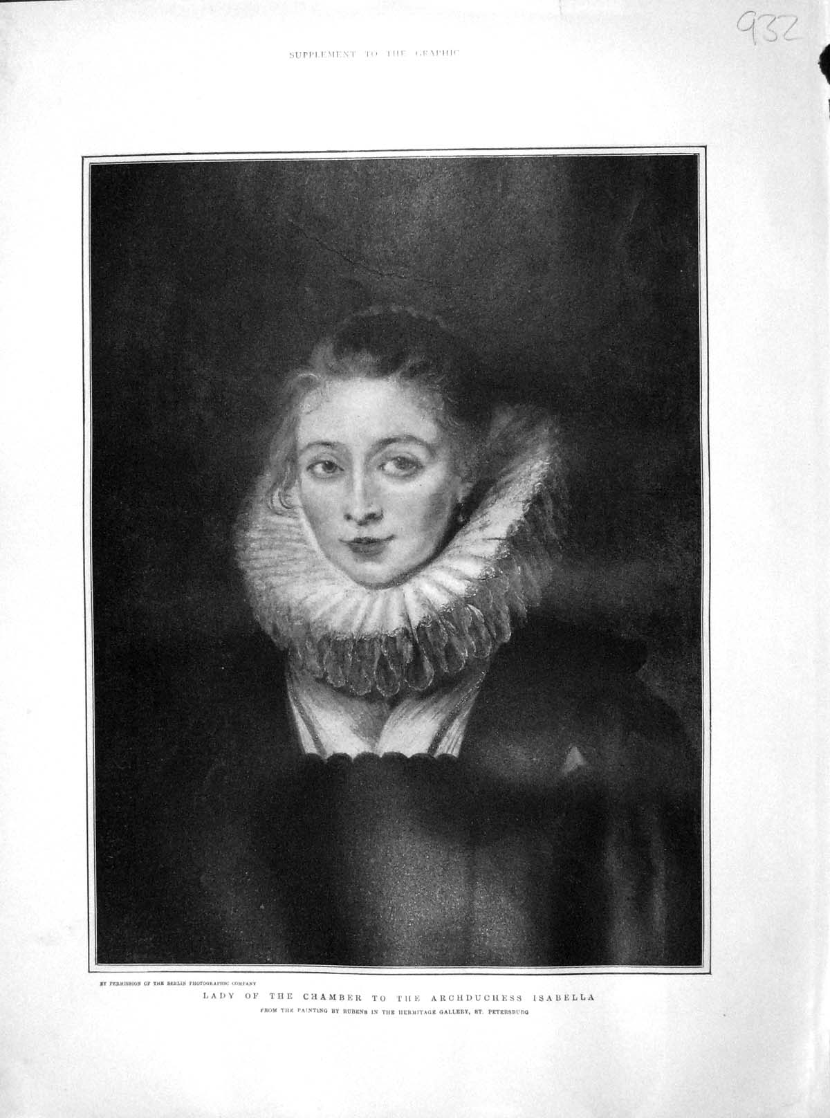 Original Old Antique Print 1902 Lady Chamber Archduchess Isabella Portrait 20th
