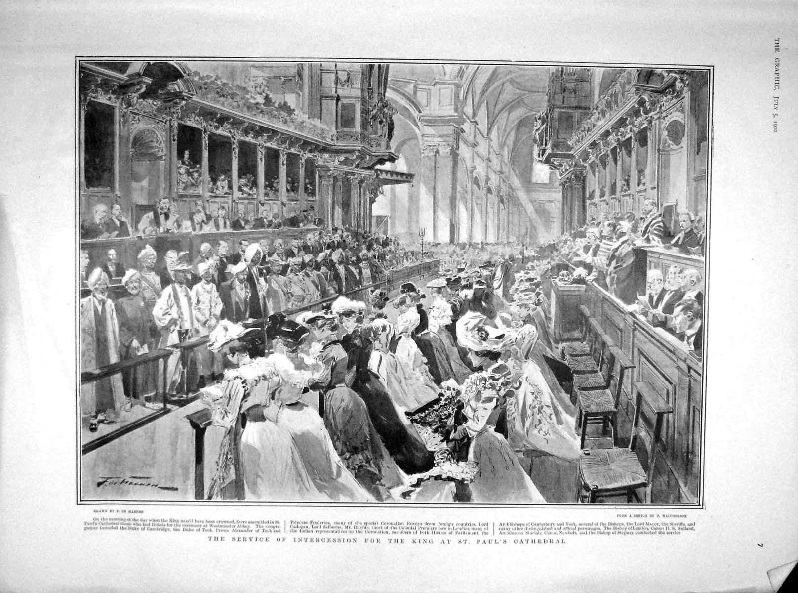 Old Antique Print 1902 Intercession Paul'S Cathedral War Ships Spithead 20th