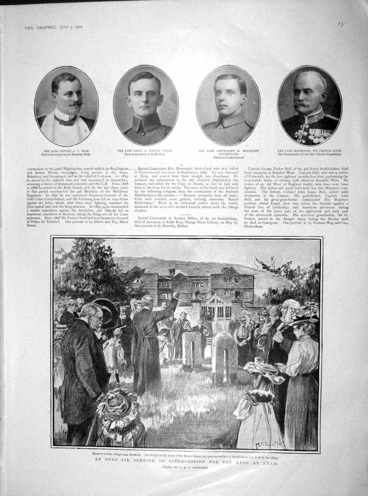Original Old Antique Print 1902 Bull Rowley Miller Sutherland Scott King Eyam