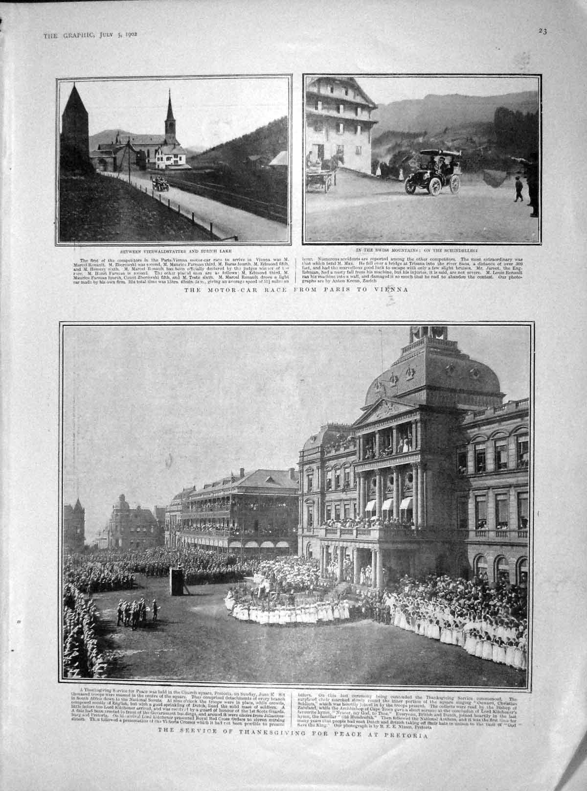 Old Antique Print 1902 Pretoria Thanksgiving Motor Car Buckingham Barlow 20th