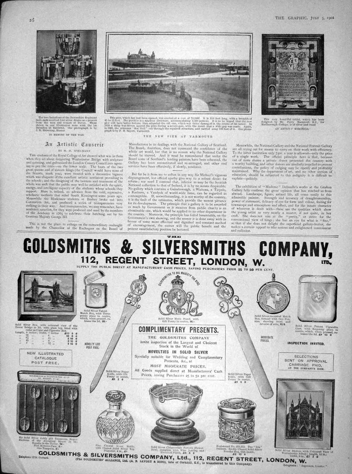 Original Old Antique Print 1902 Pier Yarmouth Tablet Marlborough College Drums