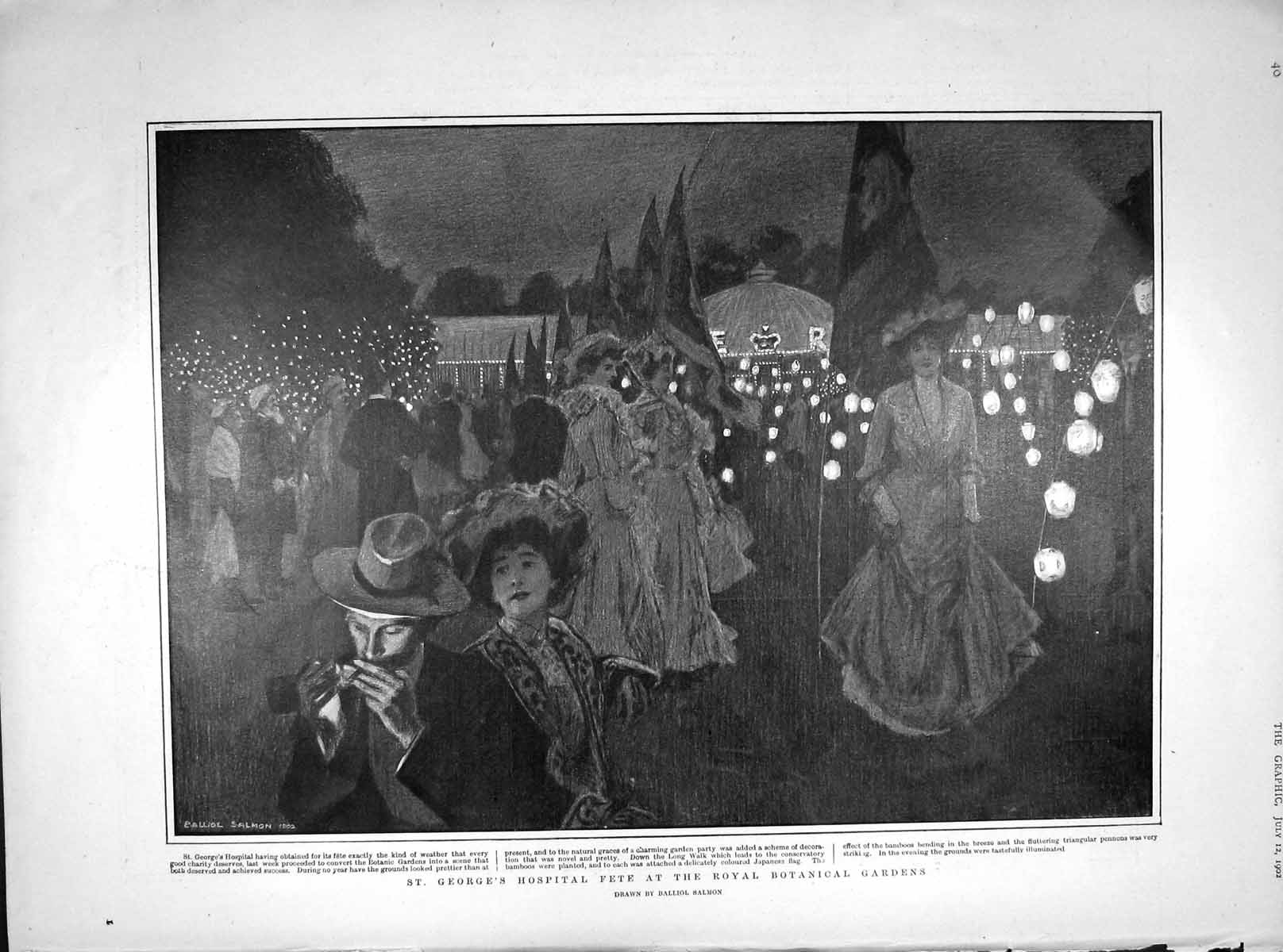 Old Antique Print 1902 St. George'S Hospital Fete Royal Botanical Gardens 20th