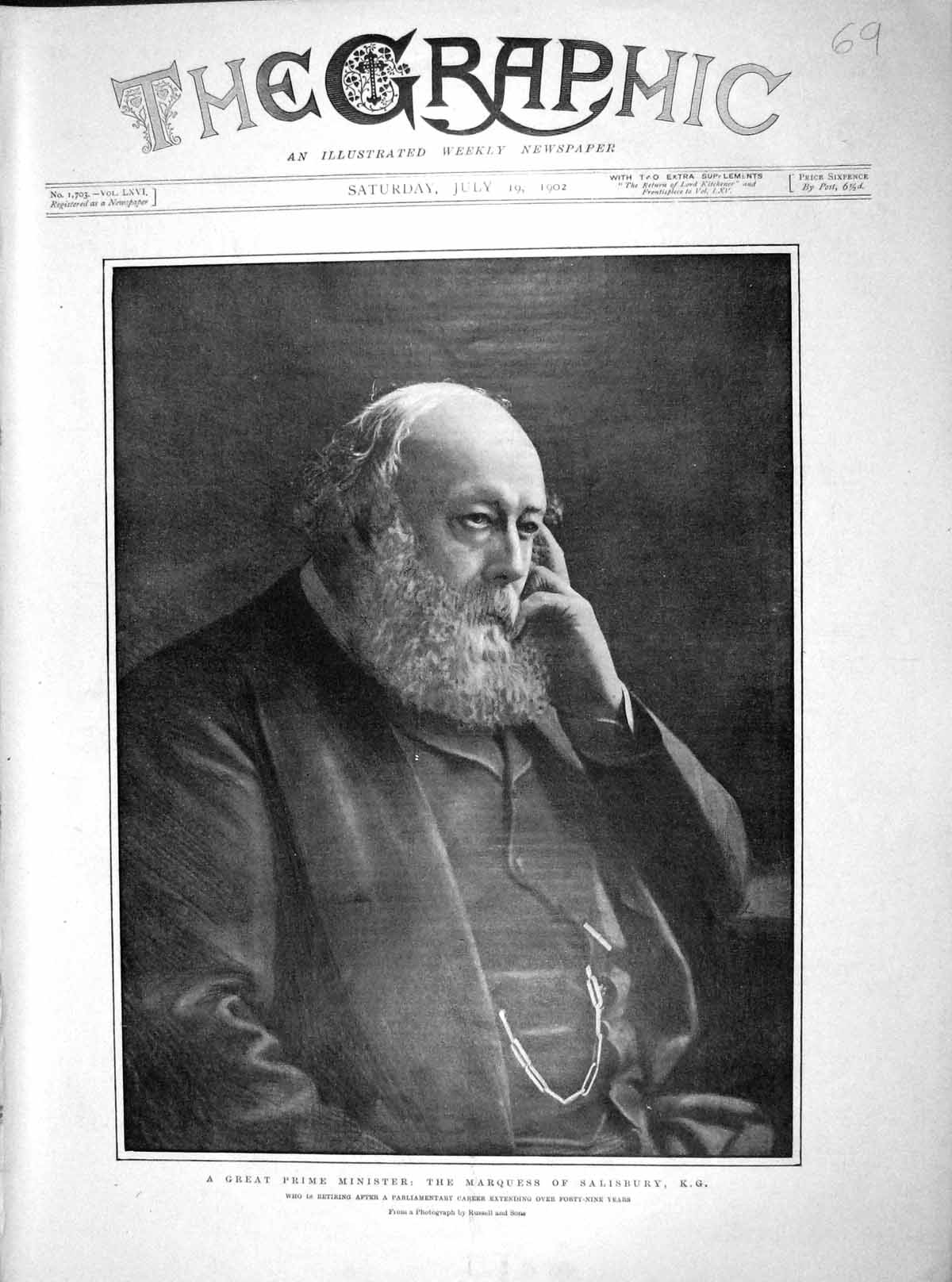 Old Antique Print 1902 Portrait Prime Minister Marquess Salisbury Russell 20th