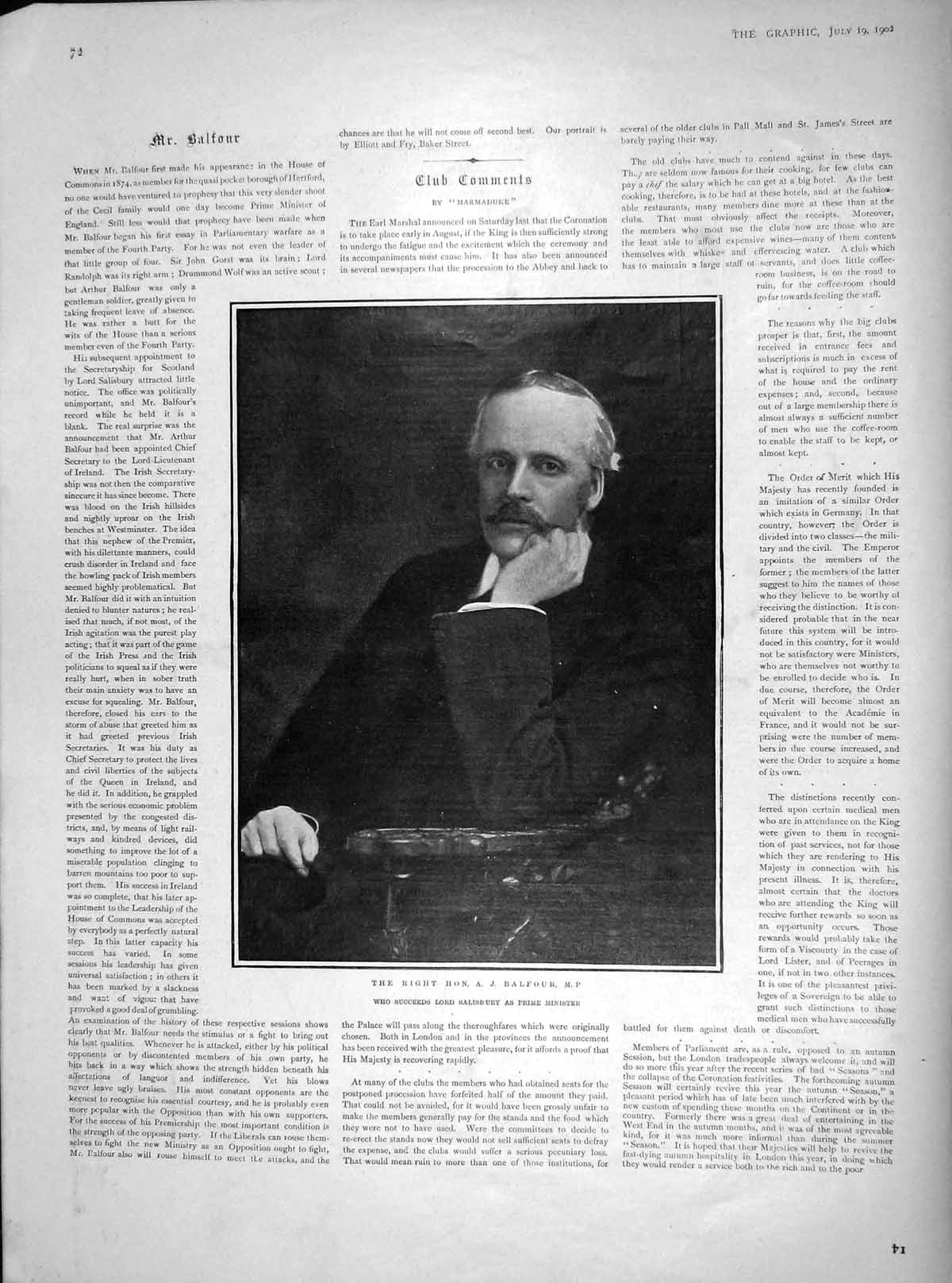 Original Old Antique Print 1902 Portrait Balfour Prime Minister England 20th