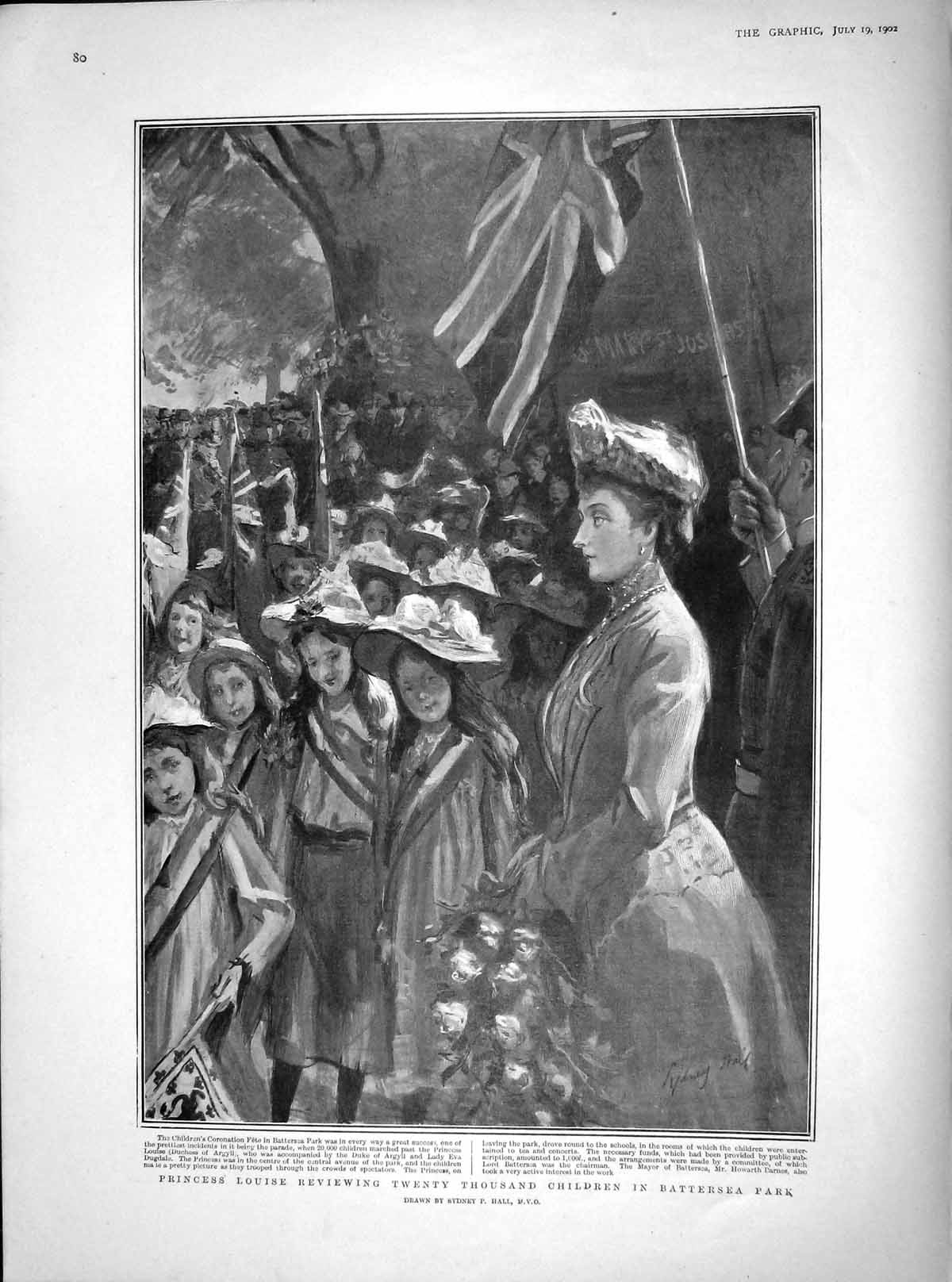 Old Antique Print 1902 Princess Louise Children Battersea Davidson Etches 20th