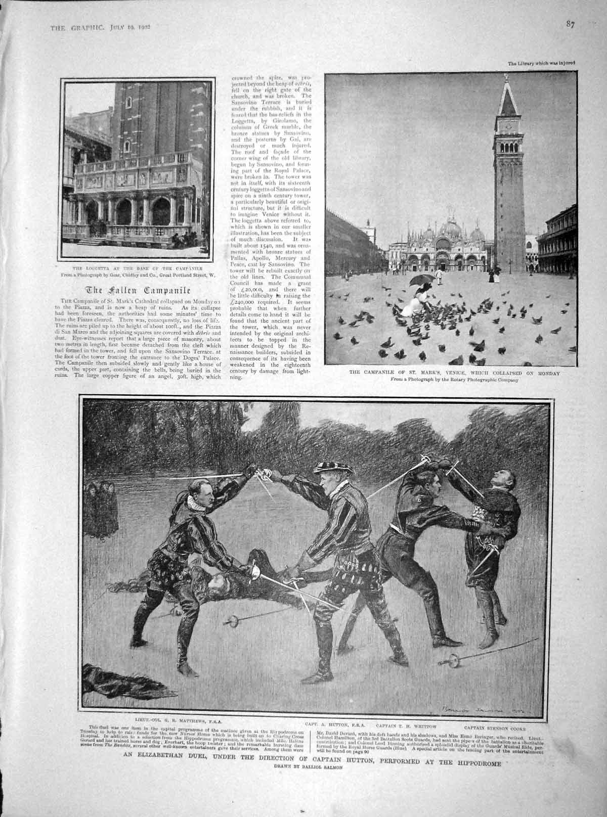 Original Old Antique Print 1902 Elizabethan Duel Hutton Whittow Marks Campanile