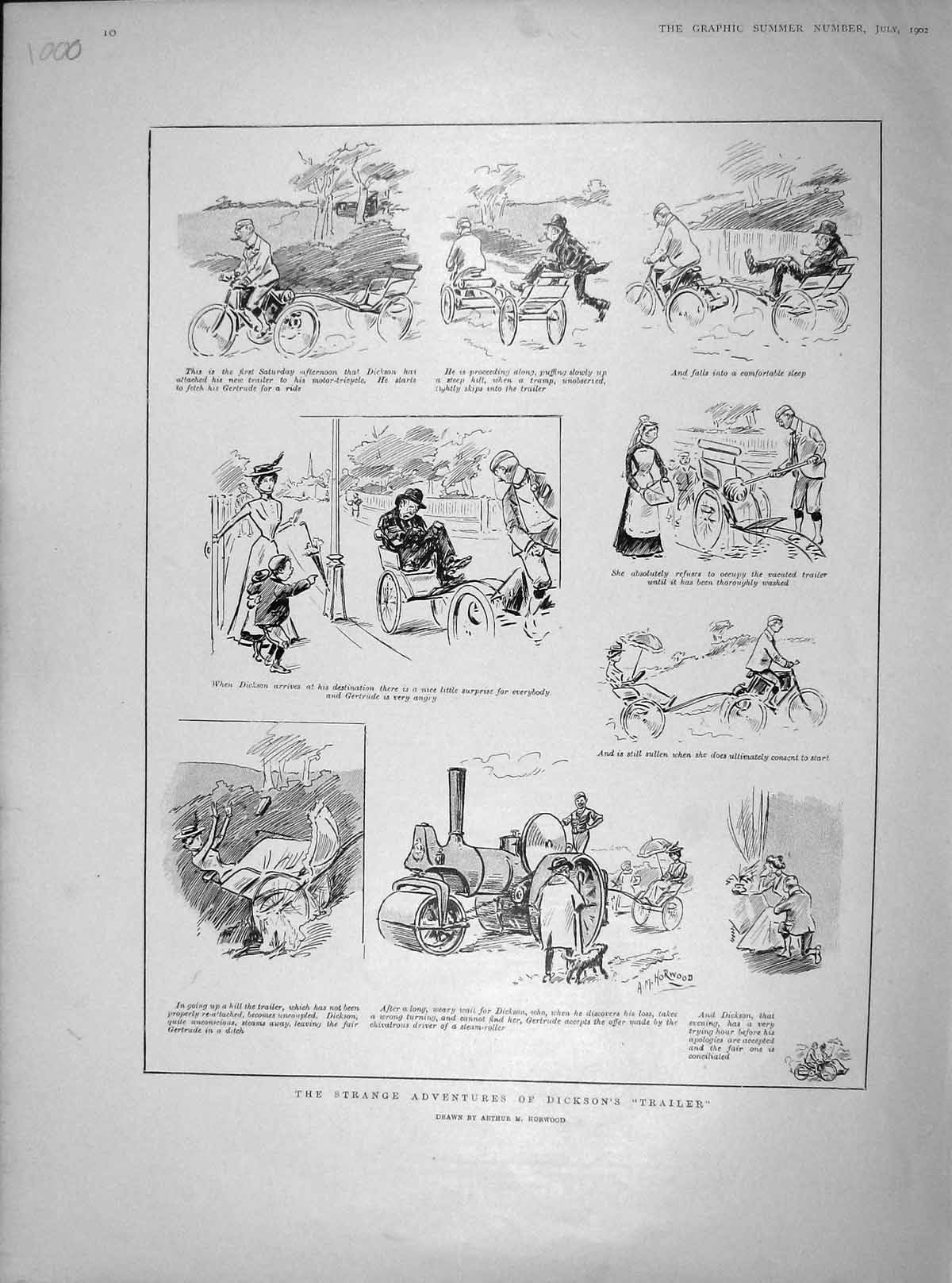 Original Old Antique Print 1902 Story Adventures Dickson Trailer Illustration