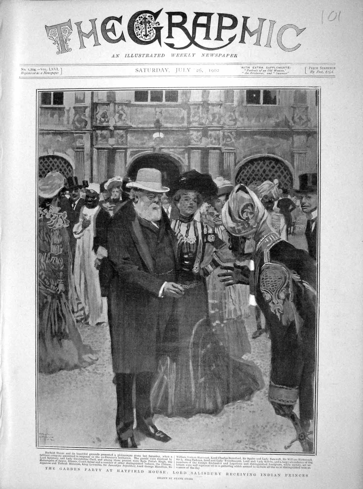 Original Old Antique Print 1902 Party Hatfield House Lord Salisbury Indian 20th