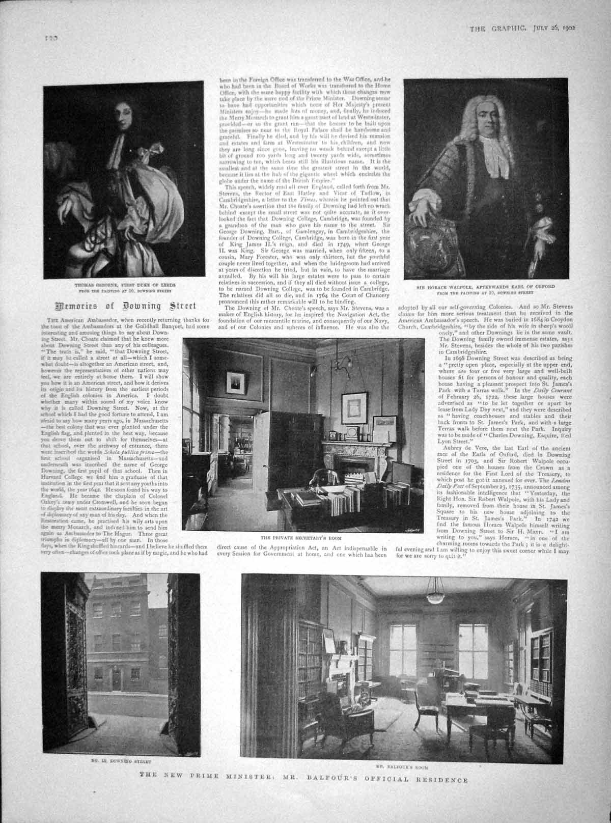 Old Antique Print 1902 Prime Minister Balfour Osborne Walpole Earl Orford 20th