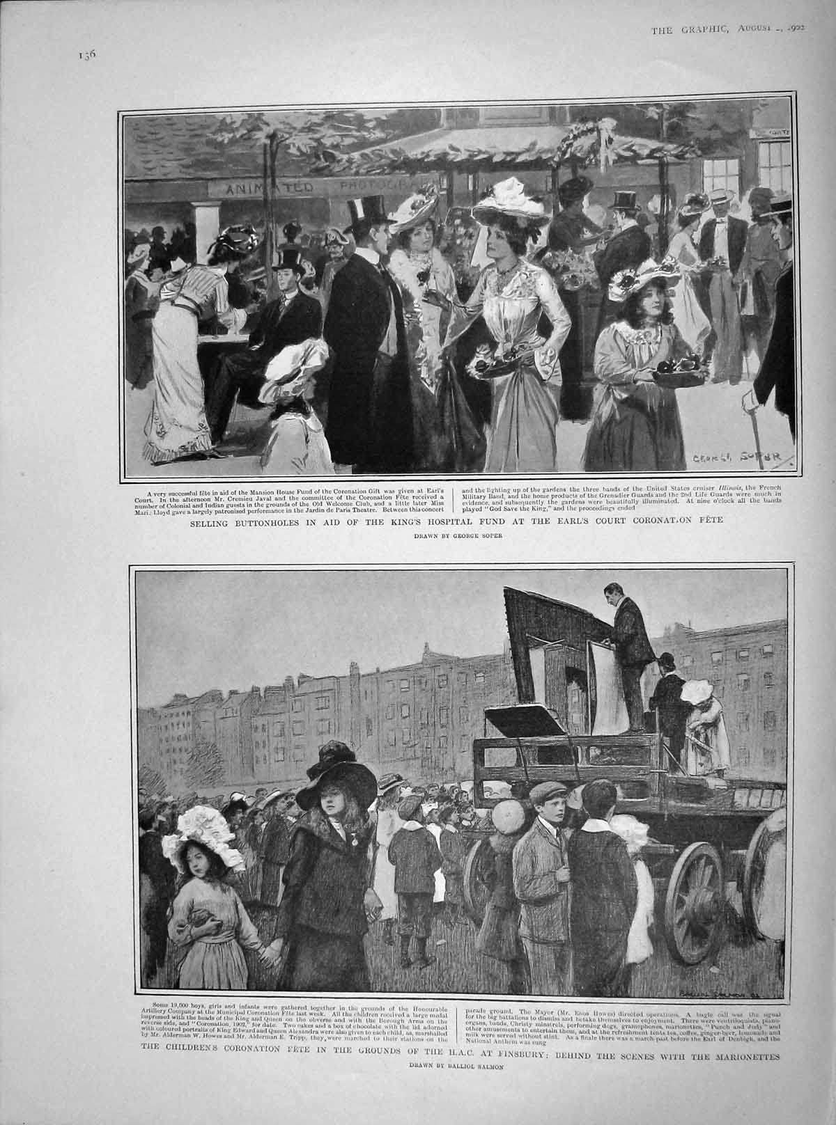 Original Old Antique Print 1902 Fete Grounds Finsbury Marionettes Earl'S Court