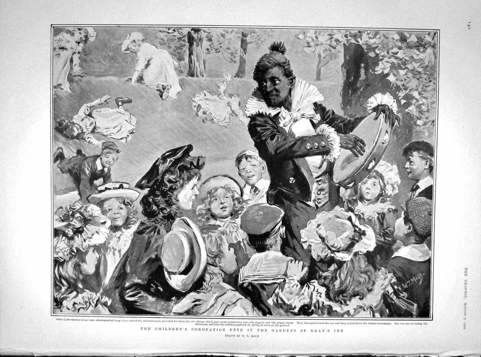 Old Antique Print 1902 Clown Children Coronation Gray'S Inn Bisley Sport 20th