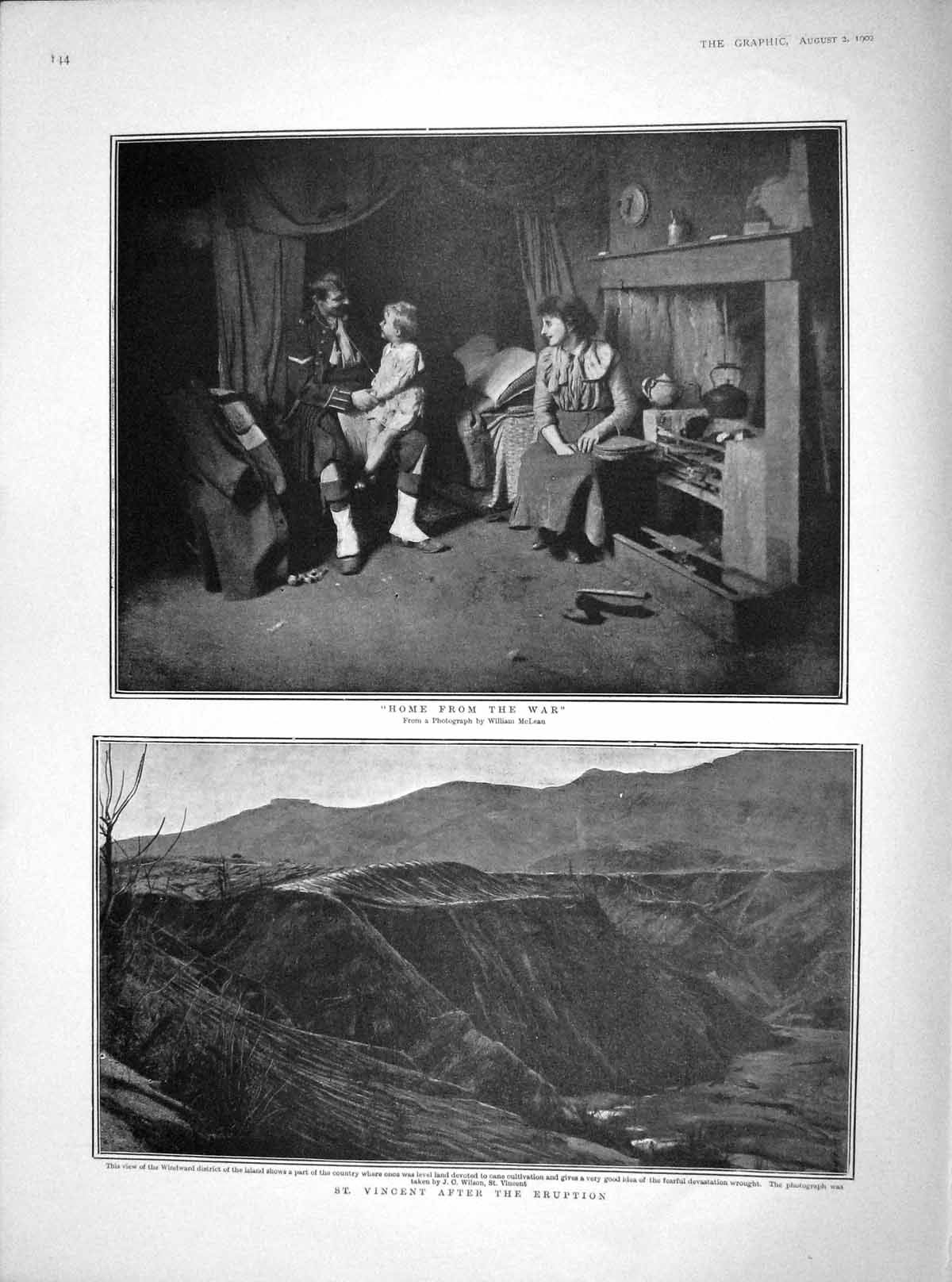 Original Old Antique Print 1902 Sier Home From War Vincent Volcano Eruption