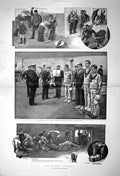 Original Old Antique Print 1902 Battle Ship Navy Sailors Coaling Marines War