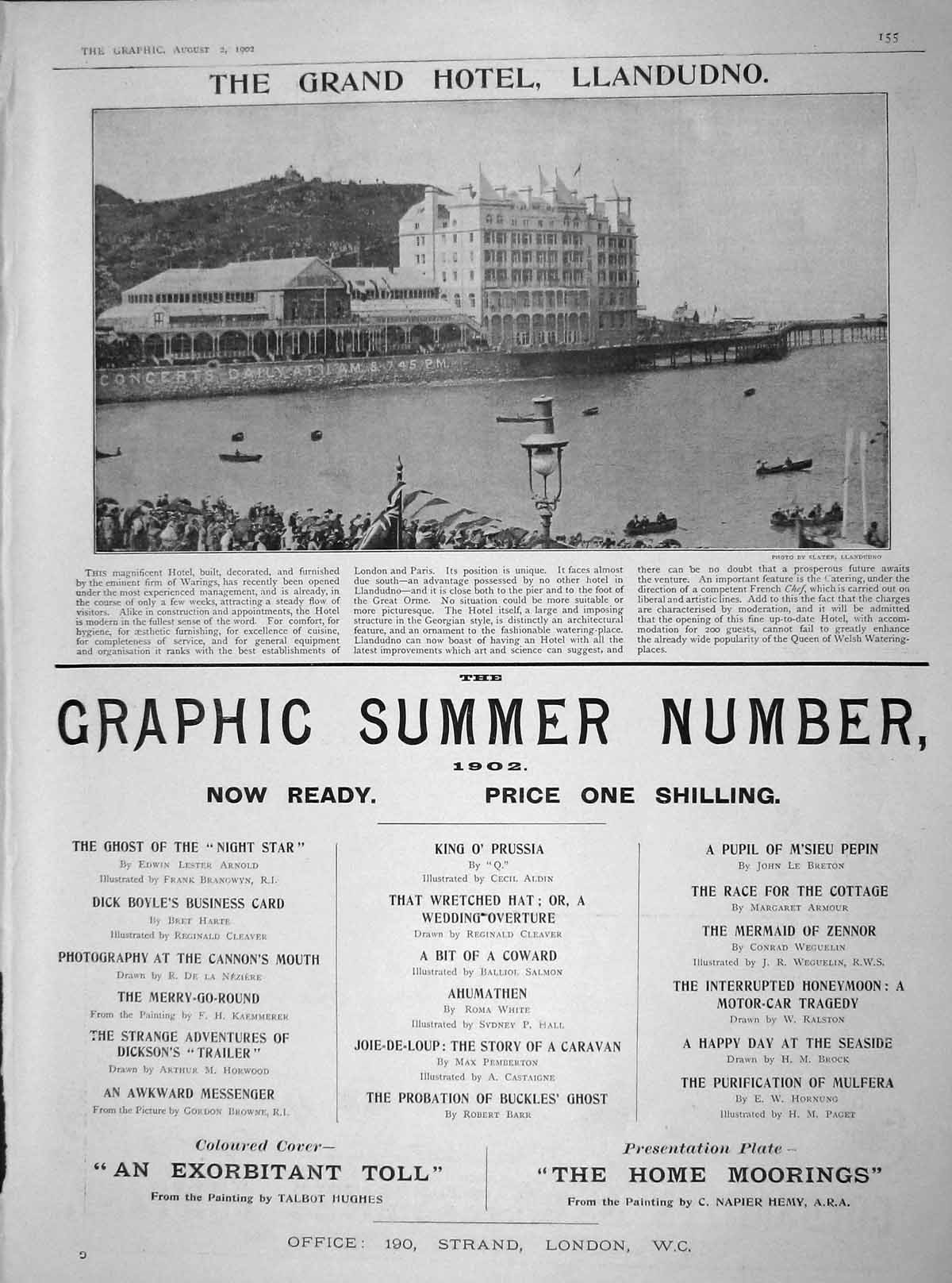 Original Old Antique Print 1902 Grand Hotel Llandudno Indian Coronati 20th