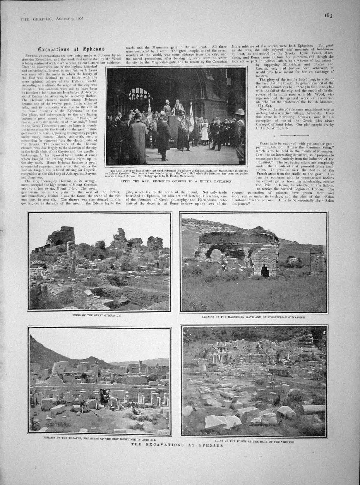 Old Antique Print 1902 Excavations Ephesus Archaeology Mayor Manchester 20th