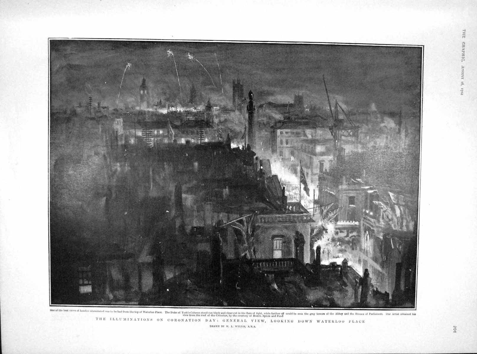 Original Old Antique Print 1902 Coronation Waterloo Place Chelsea Pensioners