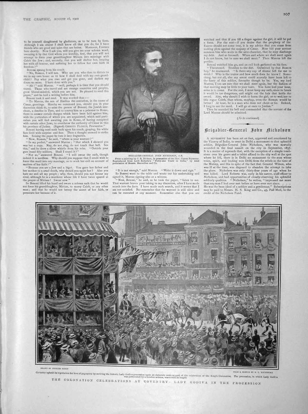 Original Old Antique Print 1902 John Nicholason Lady Godiva Coronation Canada
