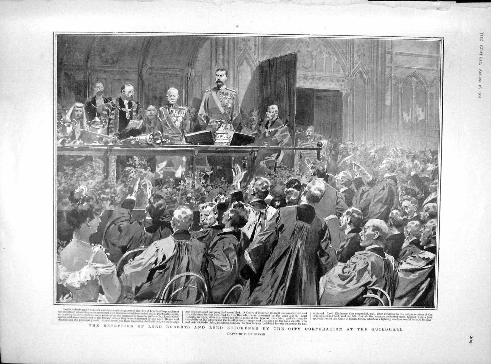 Old Antique Print 1902 Lord Roberts Kitchener Guildhall Yeomanry Hospital 20th