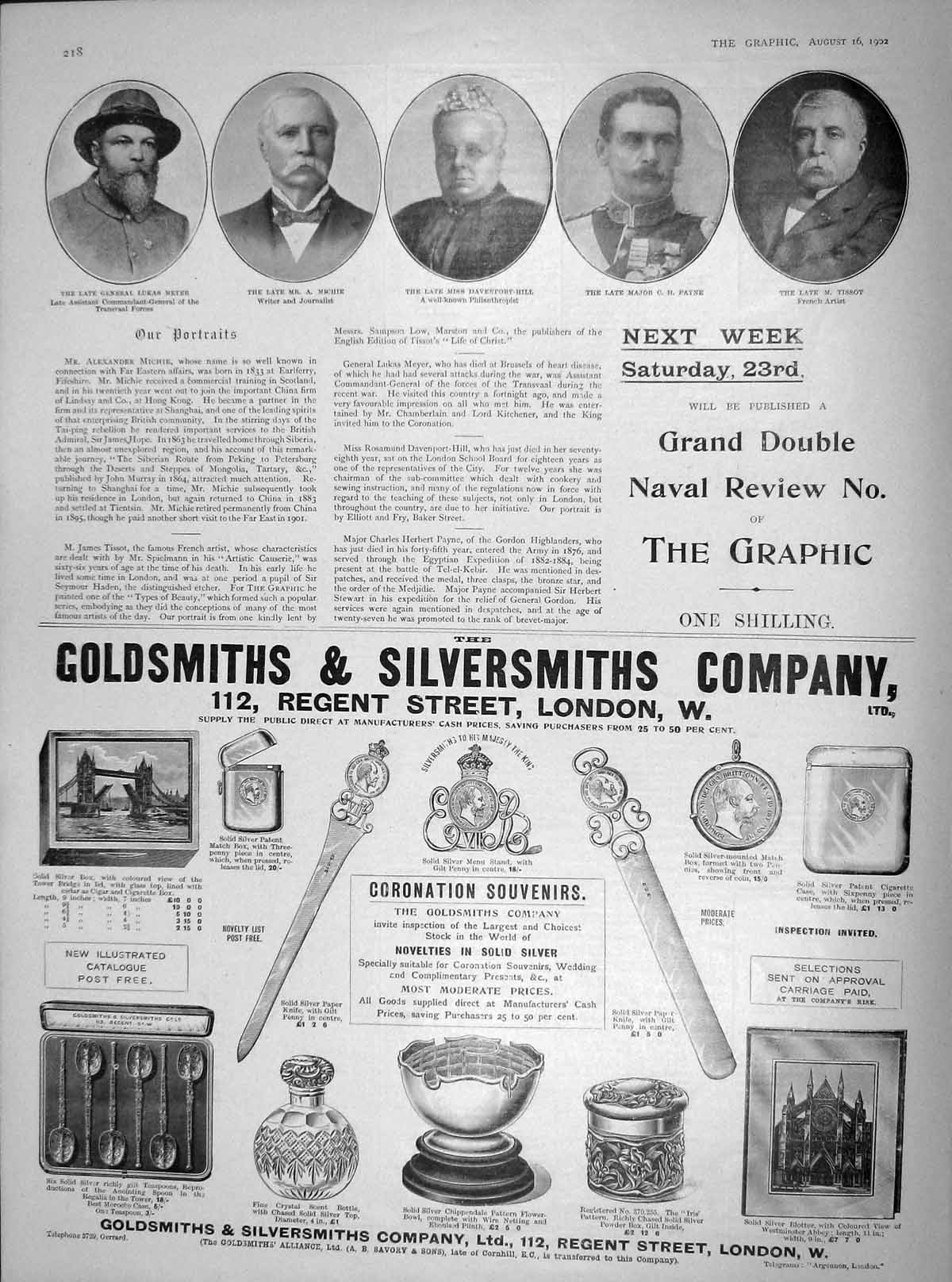Old Antique Print 1902 Meyer Michie Davenport-Hill Payne Tissot Portrait 20th