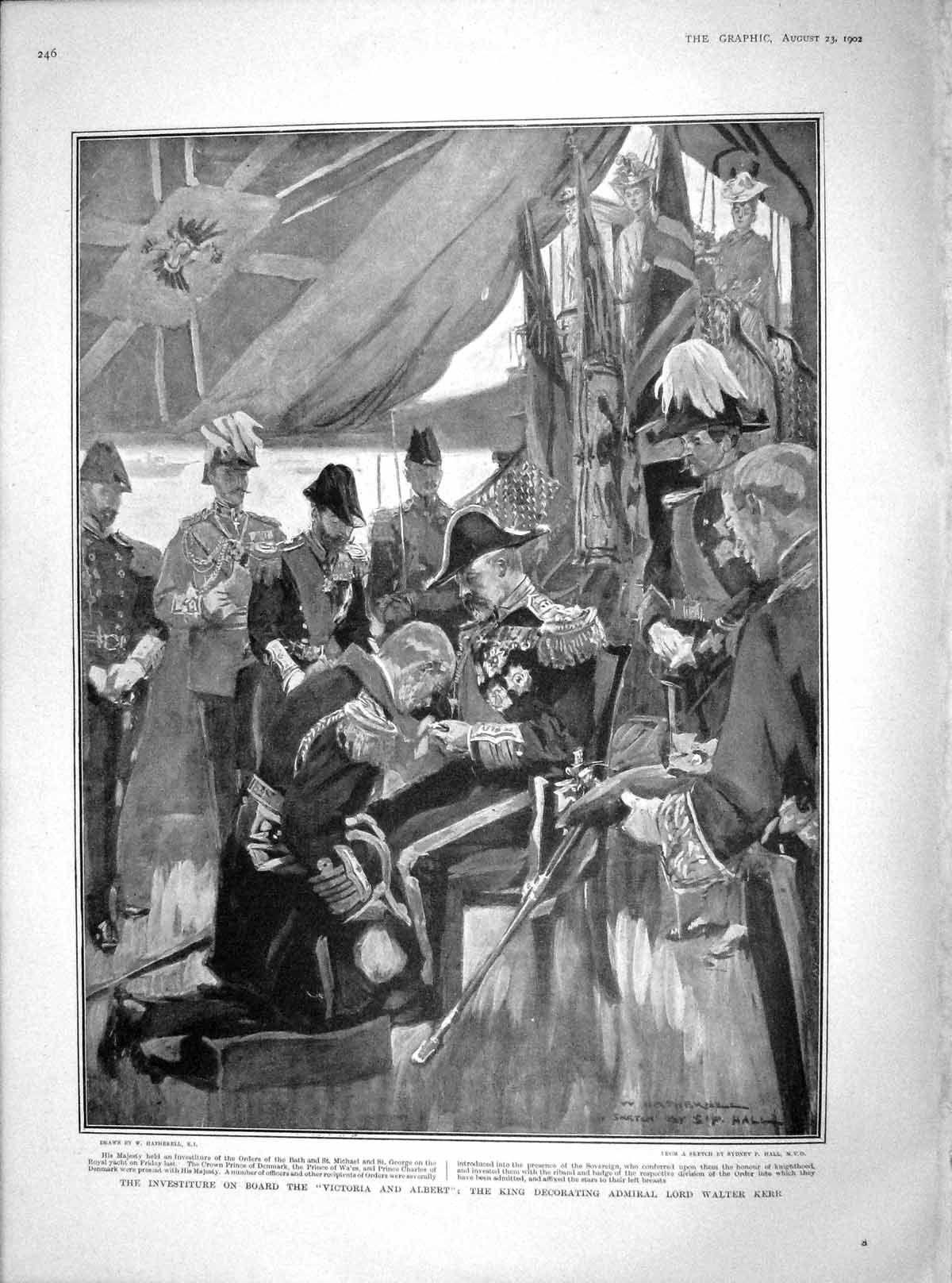 Old Antique Print 1902 Victoria Albert Ship King Medal Kerr Map Spithead 20th