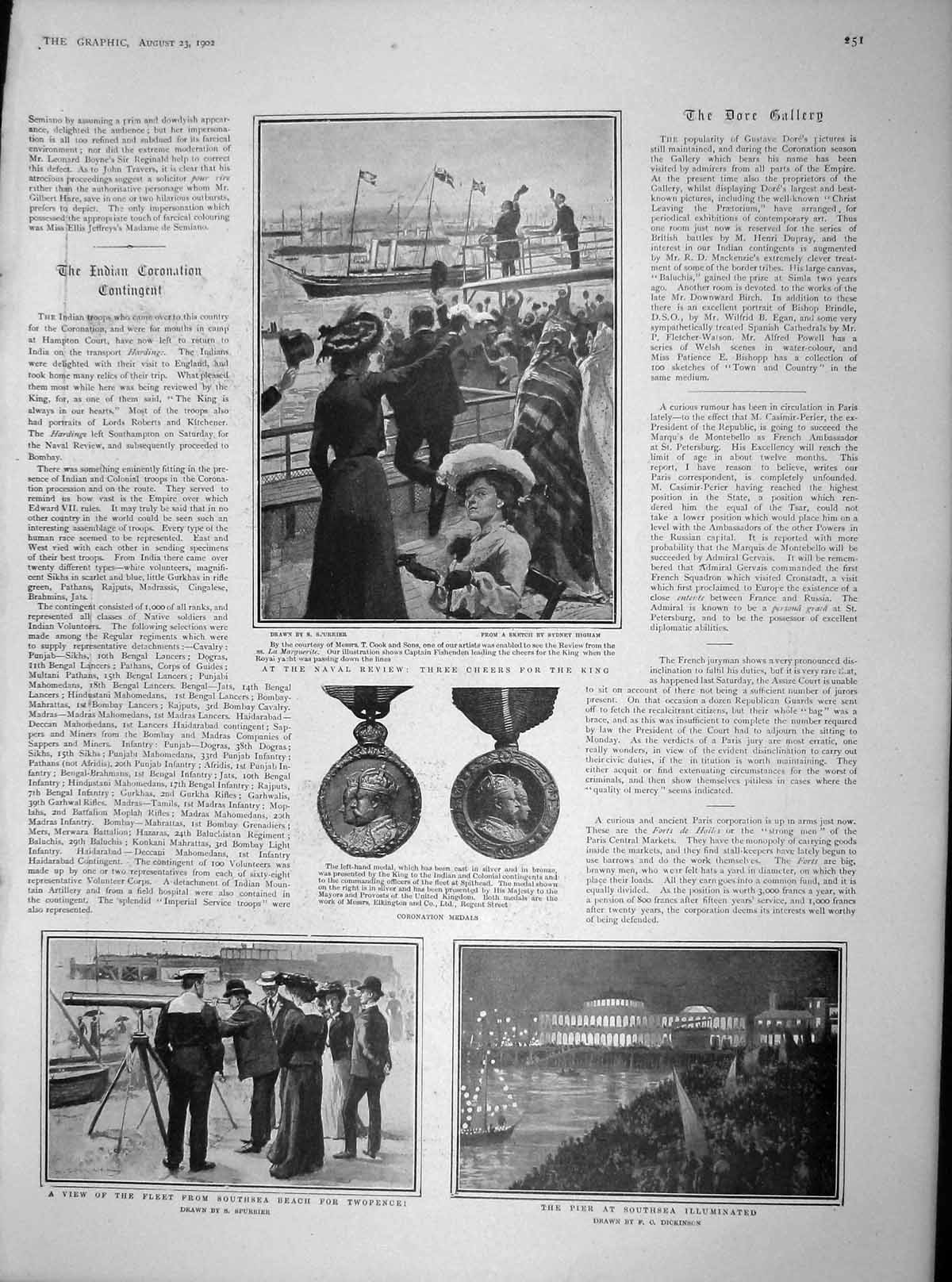 Original Old Antique Print 1902 Navy Review Ship Marguerite Fishenden Southsea