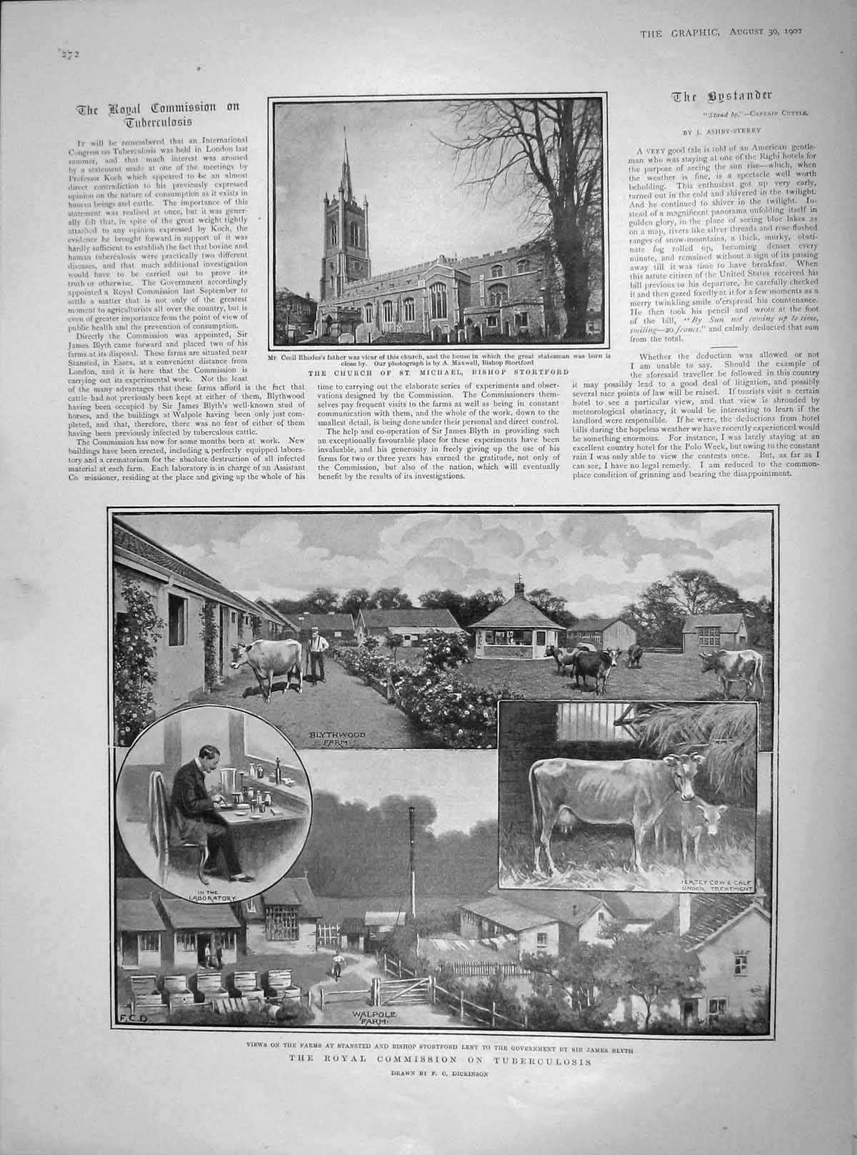 Old Antique Print 1902 Church Michael Bishop Storford Tuberculosis Farm 20th