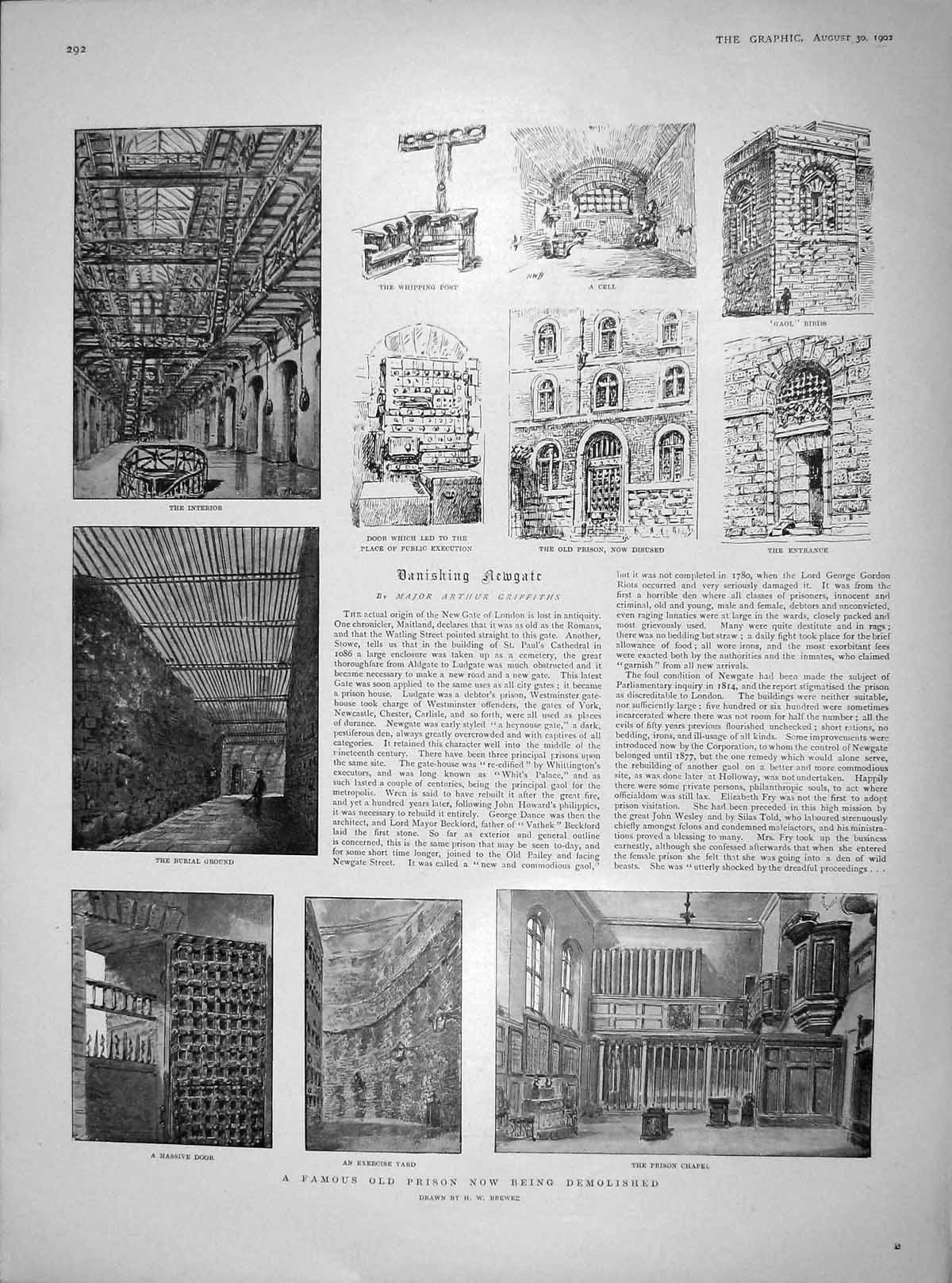 Original Old Antique Print 1902 Newgate Prison London Japanese War Ship Asama